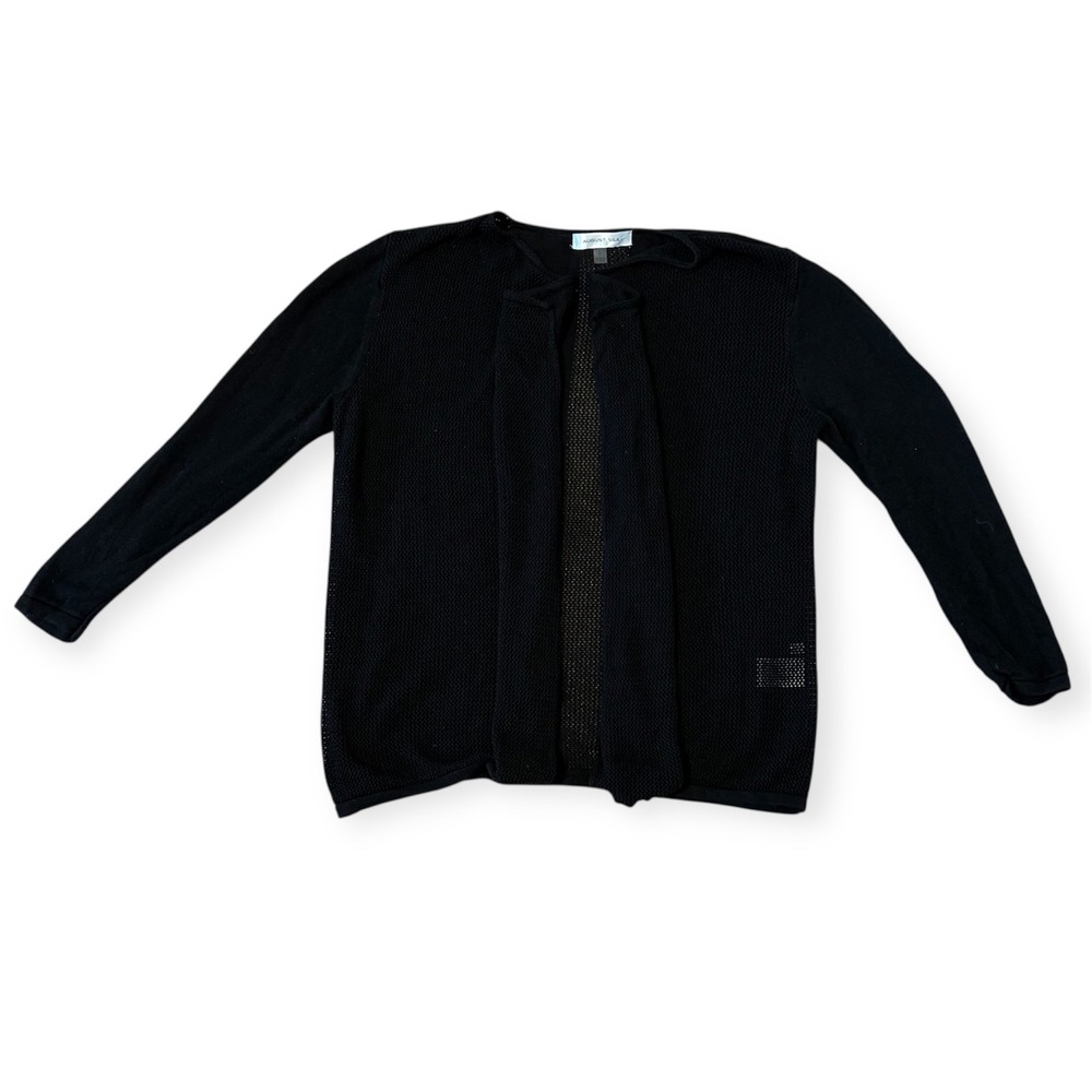 August‎ Silk Black Open Front Mesh Knit Cardigan Sweater Women's Size S